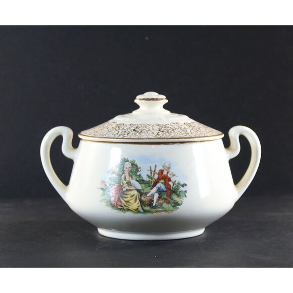 Sugar Bowl & Lid Colonial Couple Homer Laughlin Liberty Style #F54N6 U.S.A 1950s - Picture 1 of 14